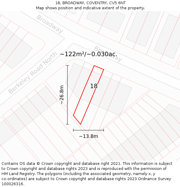 18, BROADWAY, COVENTRY, CV5 6NT: Plot and title map
