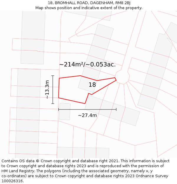18, BROMHALL ROAD, DAGENHAM, RM8 2BJ: Plot and title map