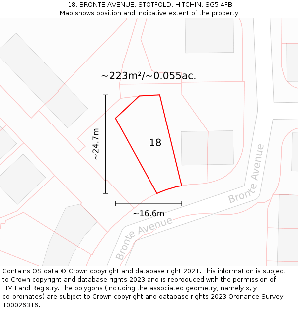 18, BRONTE AVENUE, STOTFOLD, HITCHIN, SG5 4FB: Plot and title map