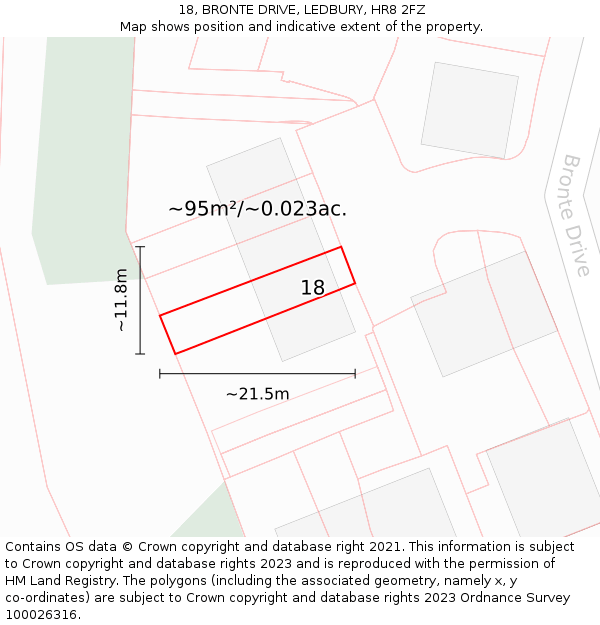 18, BRONTE DRIVE, LEDBURY, HR8 2FZ: Plot and title map