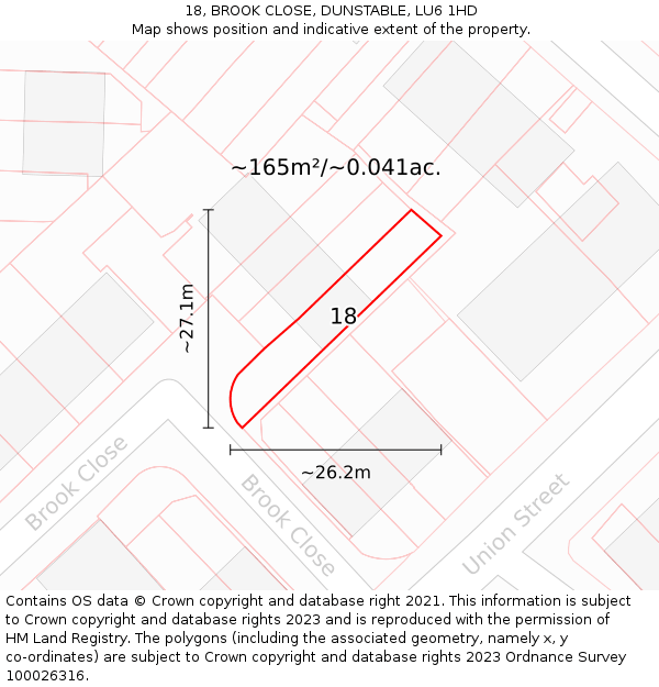 18, BROOK CLOSE, DUNSTABLE, LU6 1HD: Plot and title map