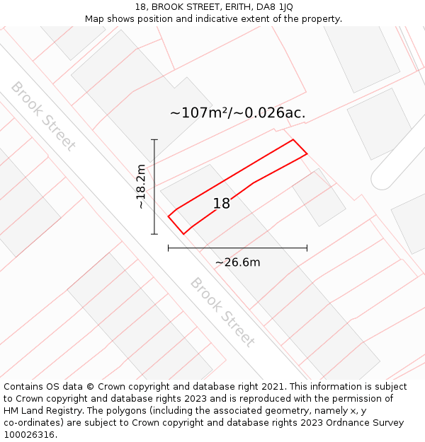 18, BROOK STREET, ERITH, DA8 1JQ: Plot and title map