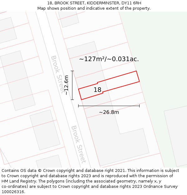 18, BROOK STREET, KIDDERMINSTER, DY11 6RH: Plot and title map