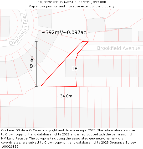 18, BROOKFIELD AVENUE, BRISTOL, BS7 8BP: Plot and title map