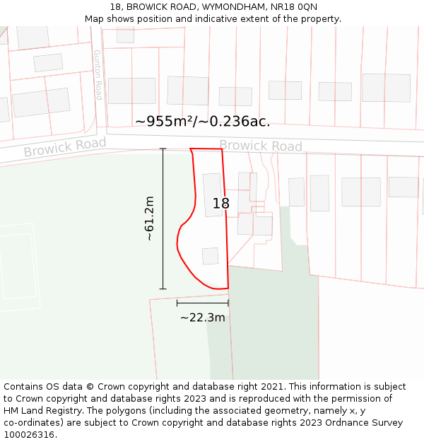 18, BROWICK ROAD, WYMONDHAM, NR18 0QN: Plot and title map