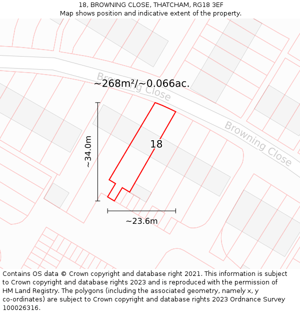 18, BROWNING CLOSE, THATCHAM, RG18 3EF: Plot and title map