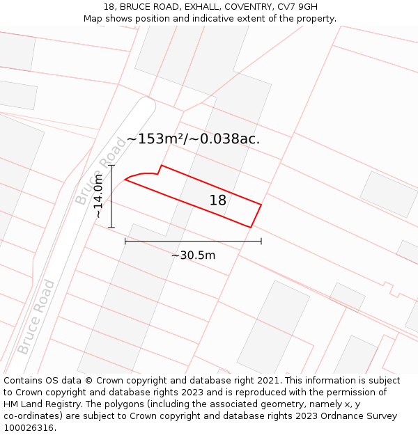 18, BRUCE ROAD, EXHALL, COVENTRY, CV7 9GH: Plot and title map