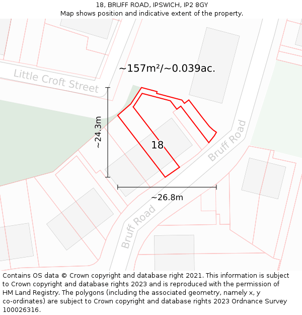18, BRUFF ROAD, IPSWICH, IP2 8GY: Plot and title map