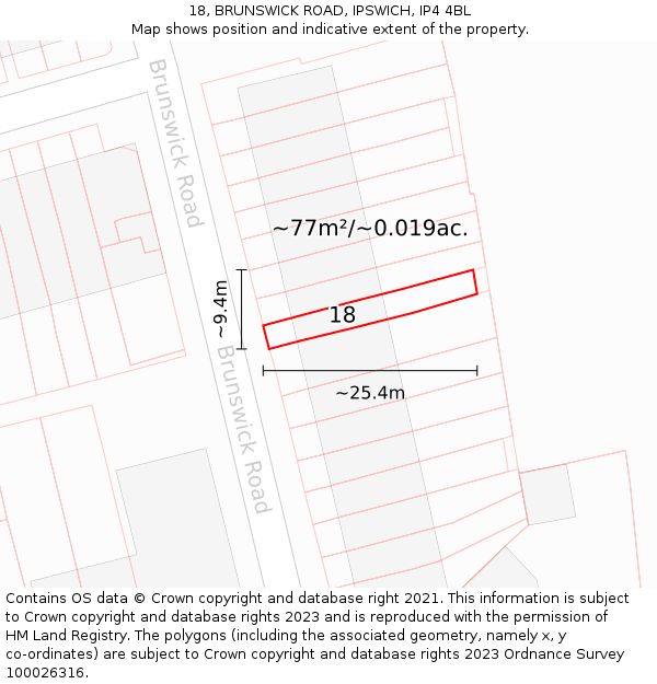 18, BRUNSWICK ROAD, IPSWICH, IP4 4BL: Plot and title map