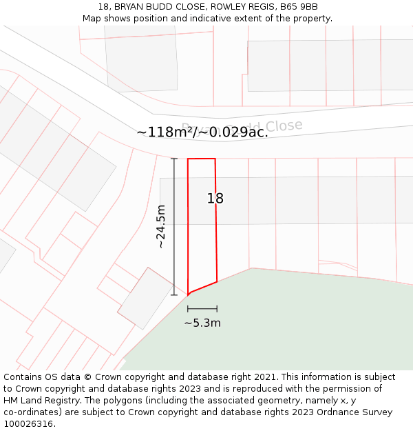 18, BRYAN BUDD CLOSE, ROWLEY REGIS, B65 9BB: Plot and title map