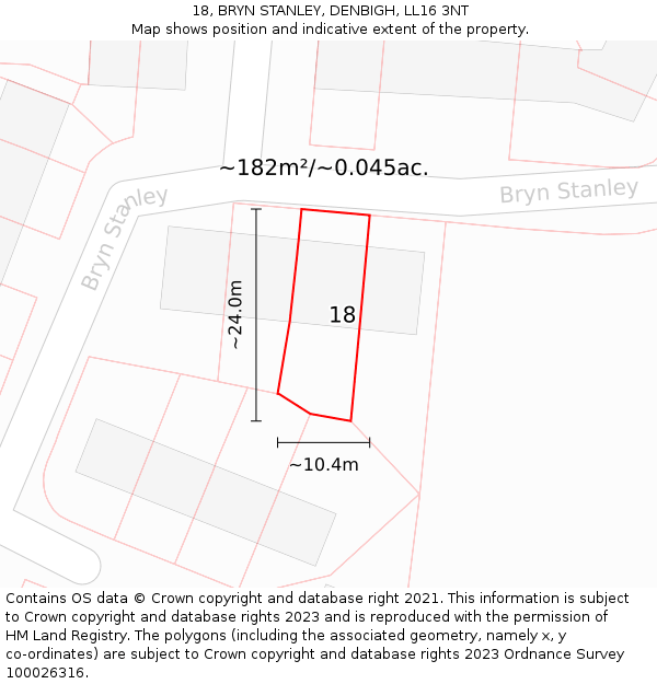 18, BRYN STANLEY, DENBIGH, LL16 3NT: Plot and title map