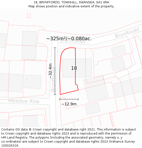 18, BRYNFFORDD, TOWNHILL, SWANSEA, SA1 6RA: Plot and title map