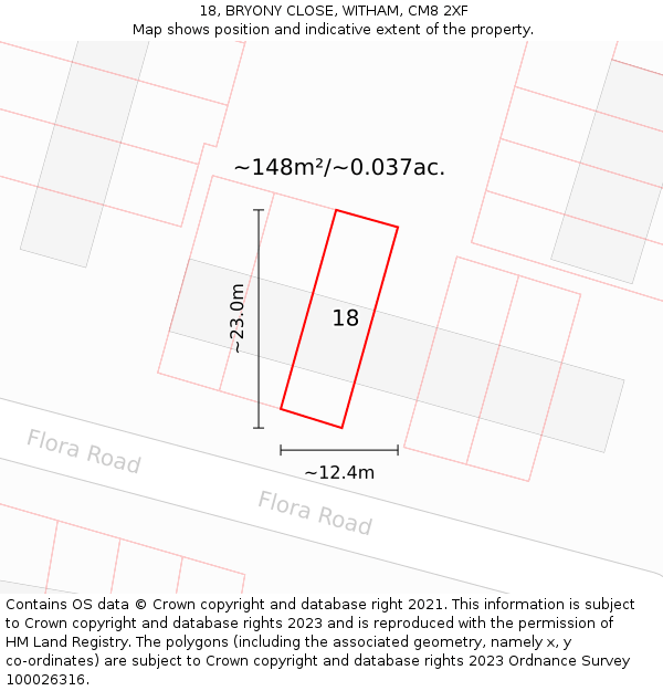 18, BRYONY CLOSE, WITHAM, CM8 2XF: Plot and title map