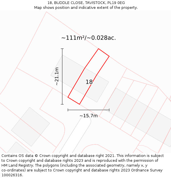 18, BUDDLE CLOSE, TAVISTOCK, PL19 0EG: Plot and title map