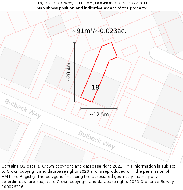 18, BULBECK WAY, FELPHAM, BOGNOR REGIS, PO22 8FH: Plot and title map