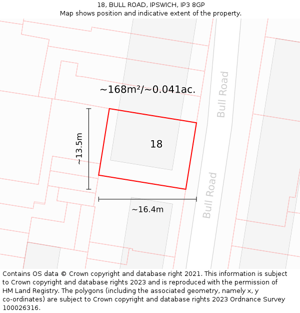 18, BULL ROAD, IPSWICH, IP3 8GP: Plot and title map