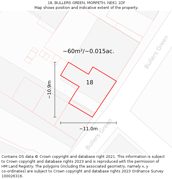 18, BULLERS GREEN, MORPETH, NE61 1DF: Plot and title map