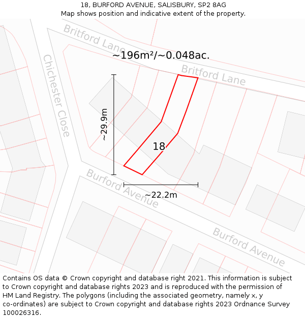 18, BURFORD AVENUE, SALISBURY, SP2 8AG: Plot and title map