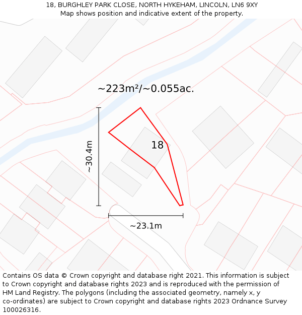 18, BURGHLEY PARK CLOSE, NORTH HYKEHAM, LINCOLN, LN6 9XY: Plot and title map