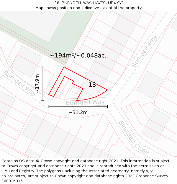 18, BURNDELL WAY, HAYES, UB4 9YF: Plot and title map