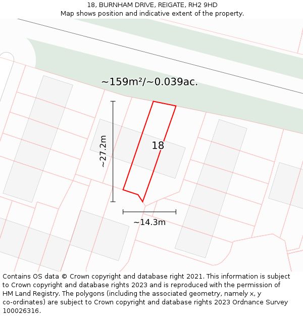 18, BURNHAM DRIVE, REIGATE, RH2 9HD: Plot and title map