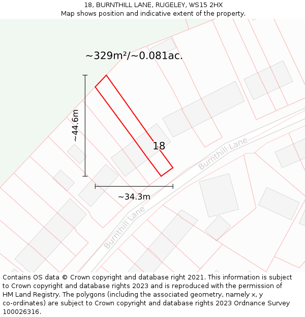 18, BURNTHILL LANE, RUGELEY, WS15 2HX: Plot and title map