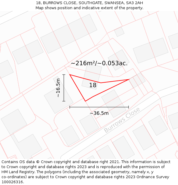 18, BURROWS CLOSE, SOUTHGATE, SWANSEA, SA3 2AH: Plot and title map