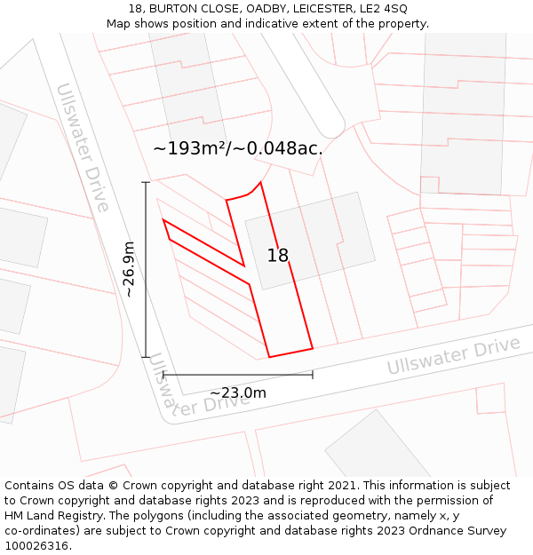 18, BURTON CLOSE, OADBY, LEICESTER, LE2 4SQ: Plot and title map