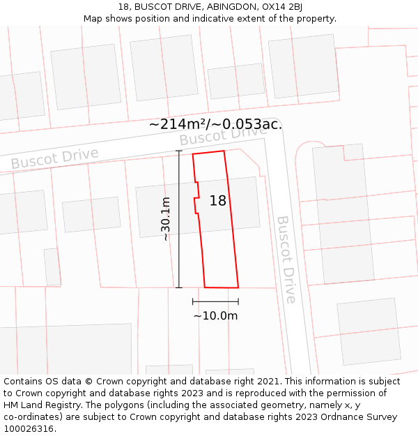 18, BUSCOT DRIVE, ABINGDON, OX14 2BJ: Plot and title map