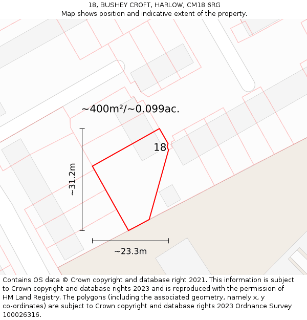 18, BUSHEY CROFT, HARLOW, CM18 6RG: Plot and title map