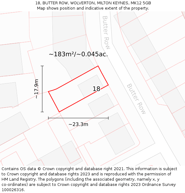 18, BUTTER ROW, WOLVERTON, MILTON KEYNES, MK12 5GB: Plot and title map