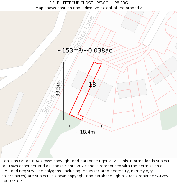18, BUTTERCUP CLOSE, IPSWICH, IP8 3RG: Plot and title map
