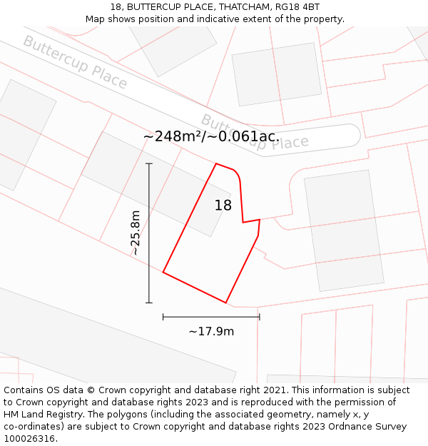 18, BUTTERCUP PLACE, THATCHAM, RG18 4BT: Plot and title map