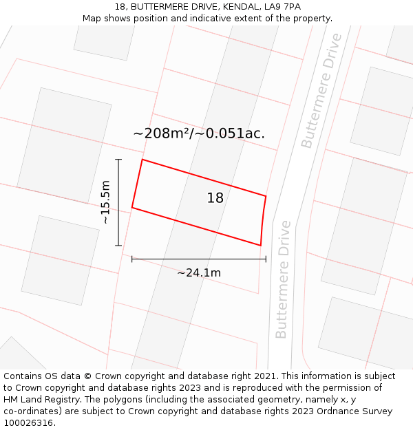 18, BUTTERMERE DRIVE, KENDAL, LA9 7PA: Plot and title map