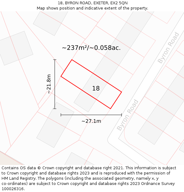 18, BYRON ROAD, EXETER, EX2 5QN: Plot and title map