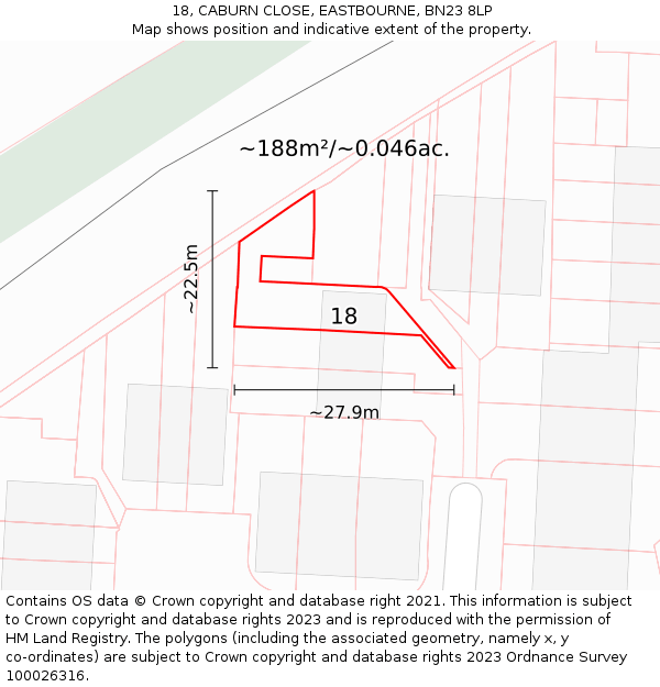 18, CABURN CLOSE, EASTBOURNE, BN23 8LP: Plot and title map