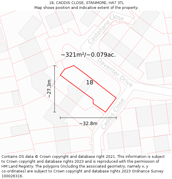 18, CADDIS CLOSE, STANMORE, HA7 3TL: Plot and title map