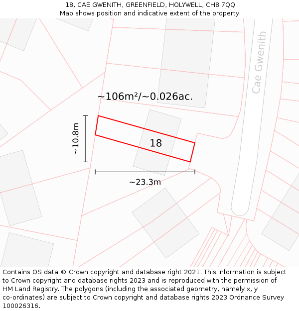 18, CAE GWENITH, GREENFIELD, HOLYWELL, CH8 7QQ: Plot and title map