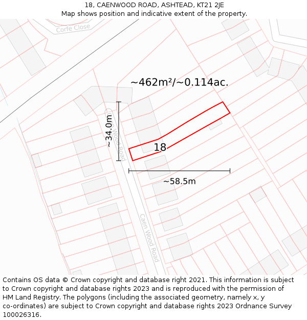 18, CAENWOOD ROAD, ASHTEAD, KT21 2JE: Plot and title map