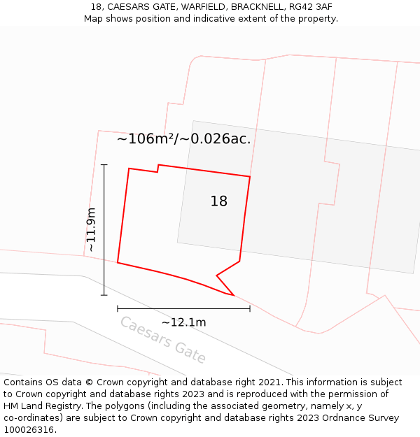 18, CAESARS GATE, WARFIELD, BRACKNELL, RG42 3AF: Plot and title map