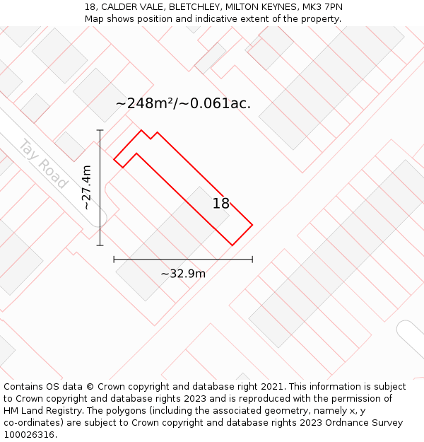 18, CALDER VALE, BLETCHLEY, MILTON KEYNES, MK3 7PN: Plot and title map