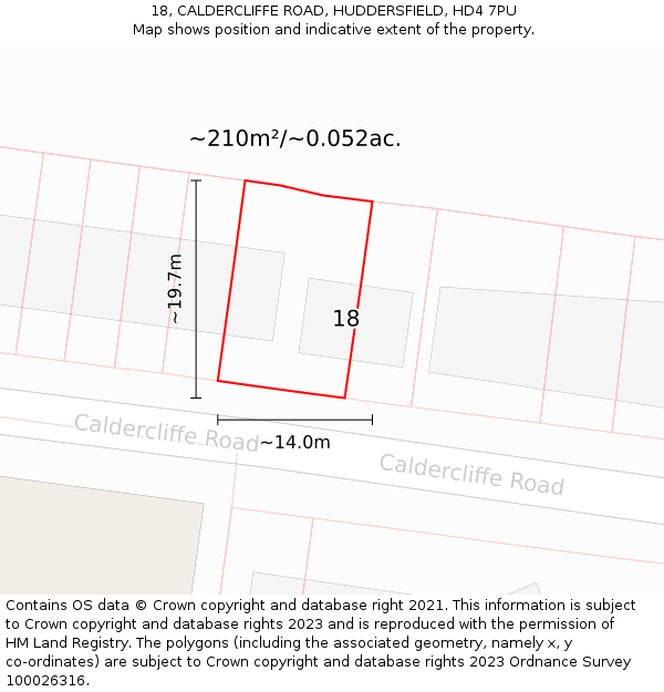 18, CALDERCLIFFE ROAD, HUDDERSFIELD, HD4 7PU: Plot and title map