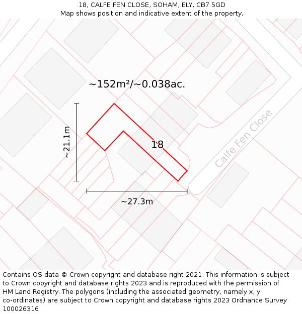 18, CALFE FEN CLOSE, SOHAM, ELY, CB7 5GD: Plot and title map