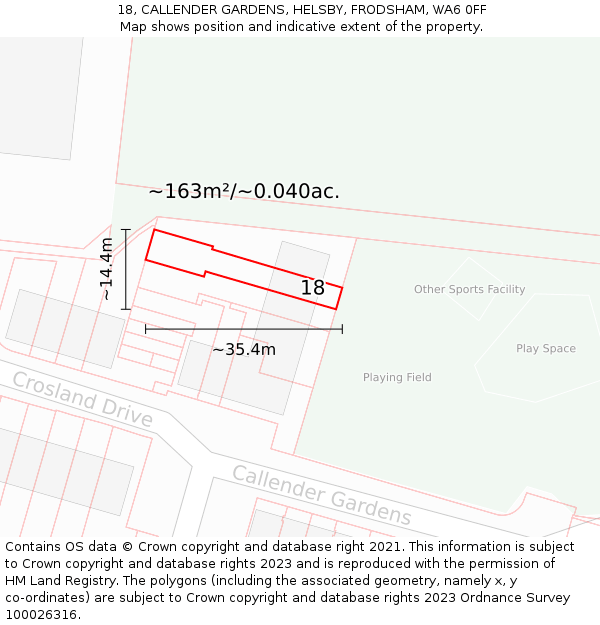 18, CALLENDER GARDENS, HELSBY, FRODSHAM, WA6 0FF: Plot and title map