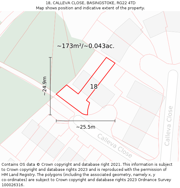 18, CALLEVA CLOSE, BASINGSTOKE, RG22 4TD: Plot and title map