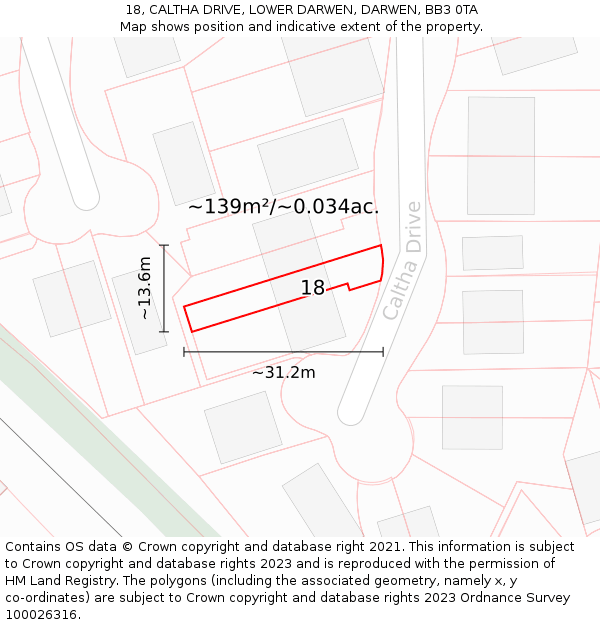 18, CALTHA DRIVE, LOWER DARWEN, DARWEN, BB3 0TA: Plot and title map