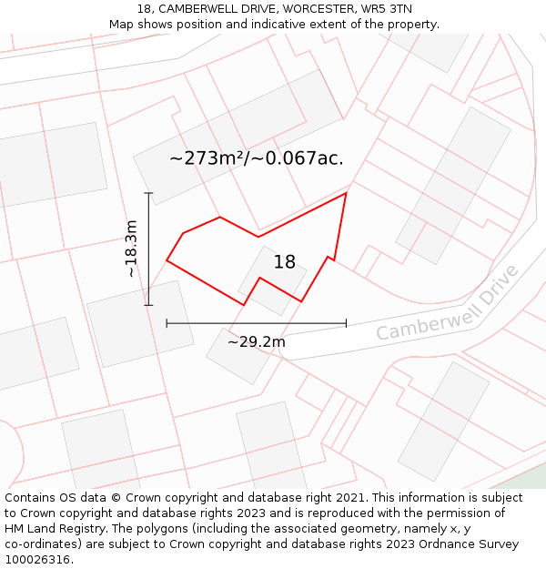 18, CAMBERWELL DRIVE, WORCESTER, WR5 3TN: Plot and title map