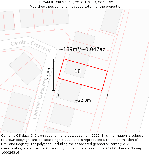 18, CAMBIE CRESCENT, COLCHESTER, CO4 5DW: Plot and title map