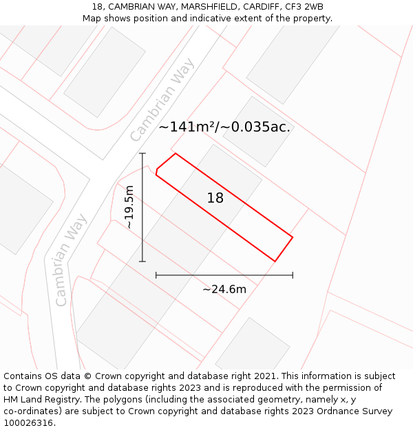 18, CAMBRIAN WAY, MARSHFIELD, CARDIFF, CF3 2WB: Plot and title map