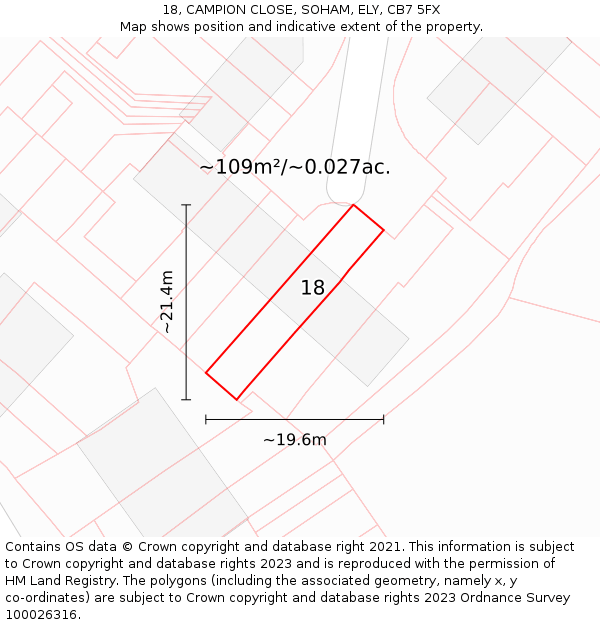 18, CAMPION CLOSE, SOHAM, ELY, CB7 5FX: Plot and title map